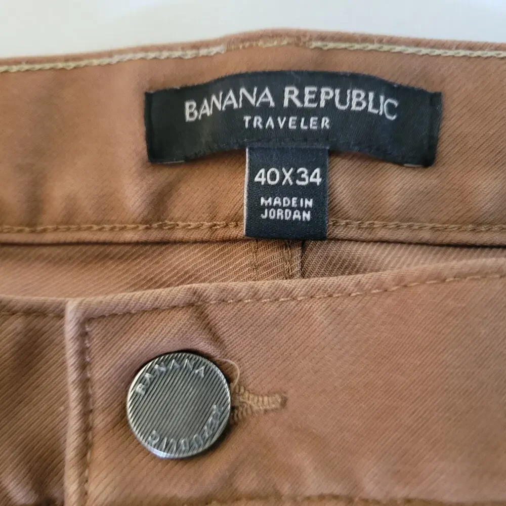 Banana Republic Slim Traveler Pant Twill Global Mens 40 Bronze Brown 34